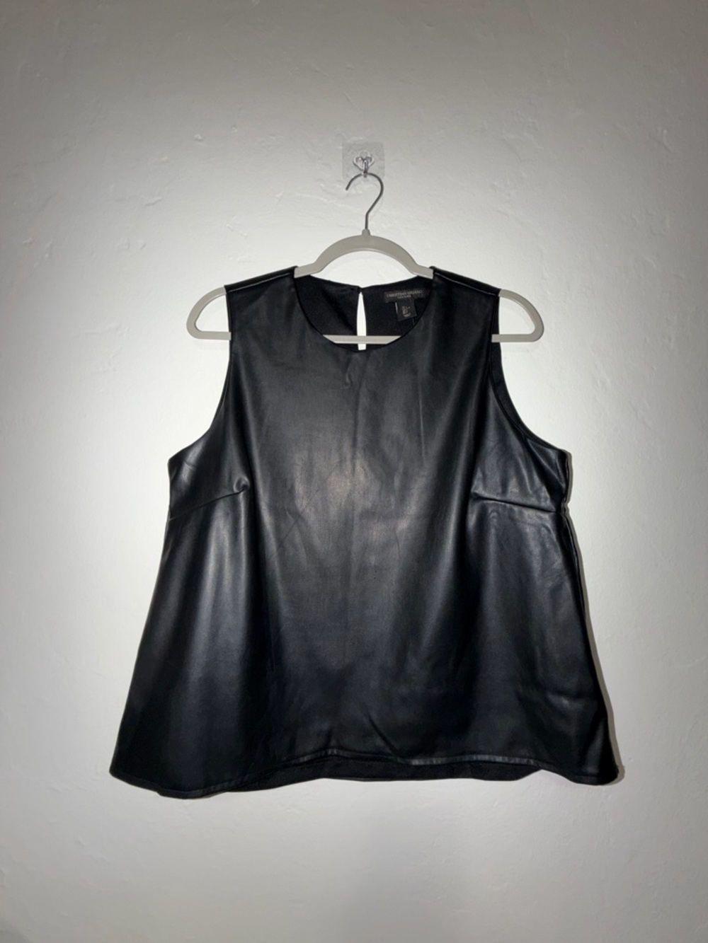 Christian Siriano Black Faux Leather A-Line Shell NWT